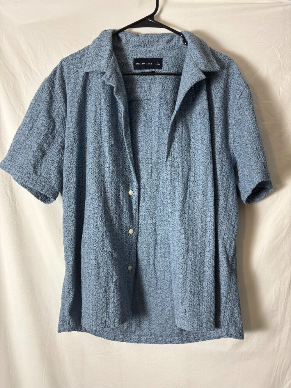 Abercrombie & Fitch Blue Crochet Knit Cropped Button-Up Shirt Size Large
